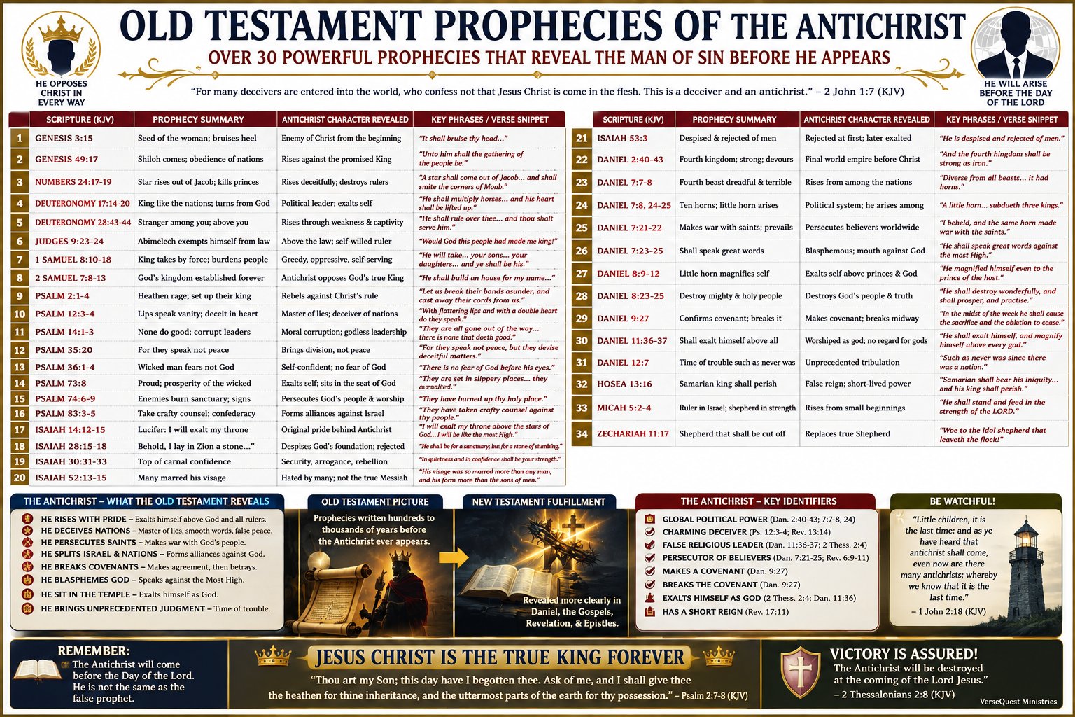 Old Testament Prophecies of the Antichrist – Over 30 Biblical Passages Revealing the Coming Man of Sin (KJV Bible Study Chart)
