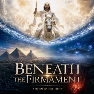 Beneath the Firmament book cover featuring pyramids, UFO phenomena, the firmament, and Christ returning as King.