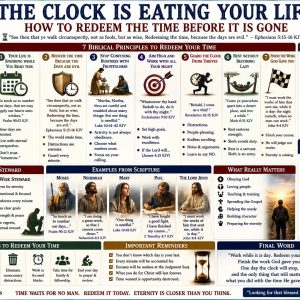 Biblical time stewardship chart showing how to number your days, avoid distraction, plan purposefully, work diligently, rest wisely, and finish your course.