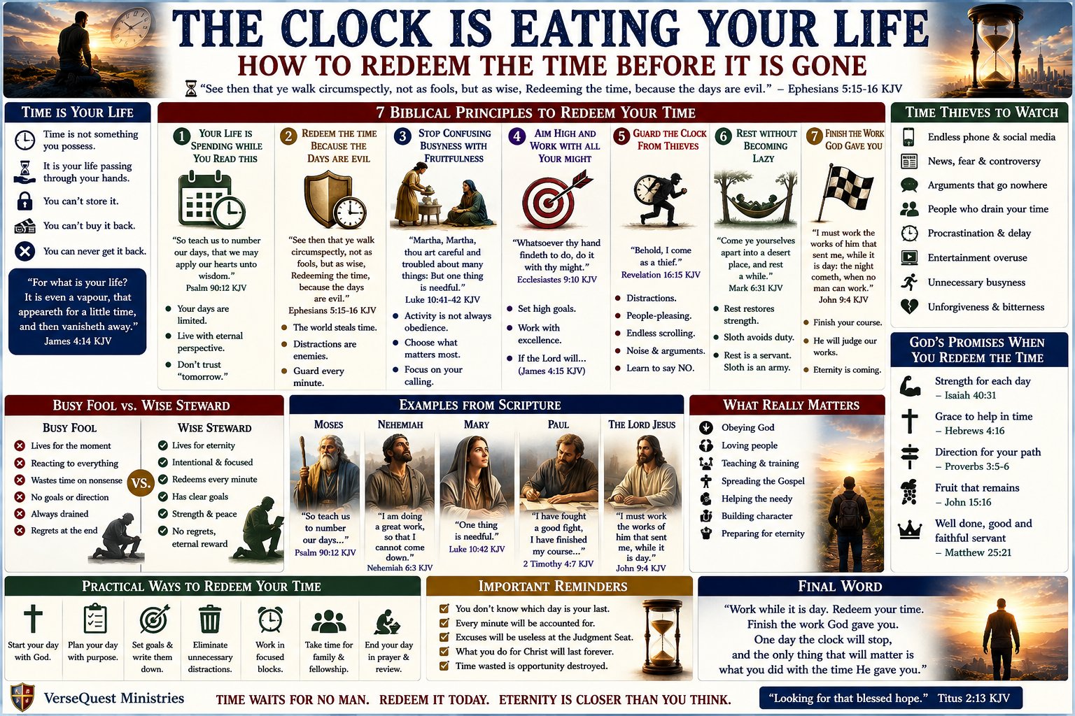 The Clock Is Eating Your Life – How to Redeem the Time Before It Is Gone (KJV Bible Study Chart)