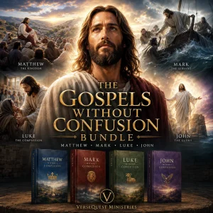 The Gospels Without Confusion Bundle featuring Matthew, Mark, Luke, and John KJV commentaries from VerseQuest Ministries.