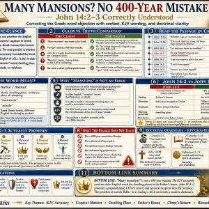 John 14 mansions and abode Bible chart showing the Father’s house, prepared dwelling places, Christ’s return, personal reception, and KJV accuracy.