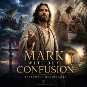 Mark Without Confusion KJV commentary cover showing Jesus Christ as the Servant-King with the cross, empty tomb, healing, and storm scenes.