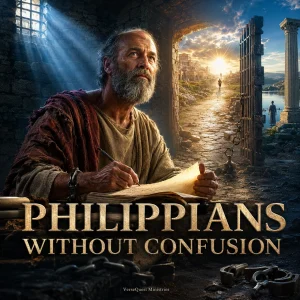 Philippians Without Confusion KJV commentary cover featuring Paul writing from a Roman prison