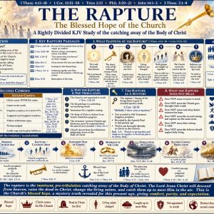 Pre-Tribulation Rapture Bible chart showing Christ descending, the trump of God, resurrection, transformation, the Church meeting Him in the air, and future prophecy.