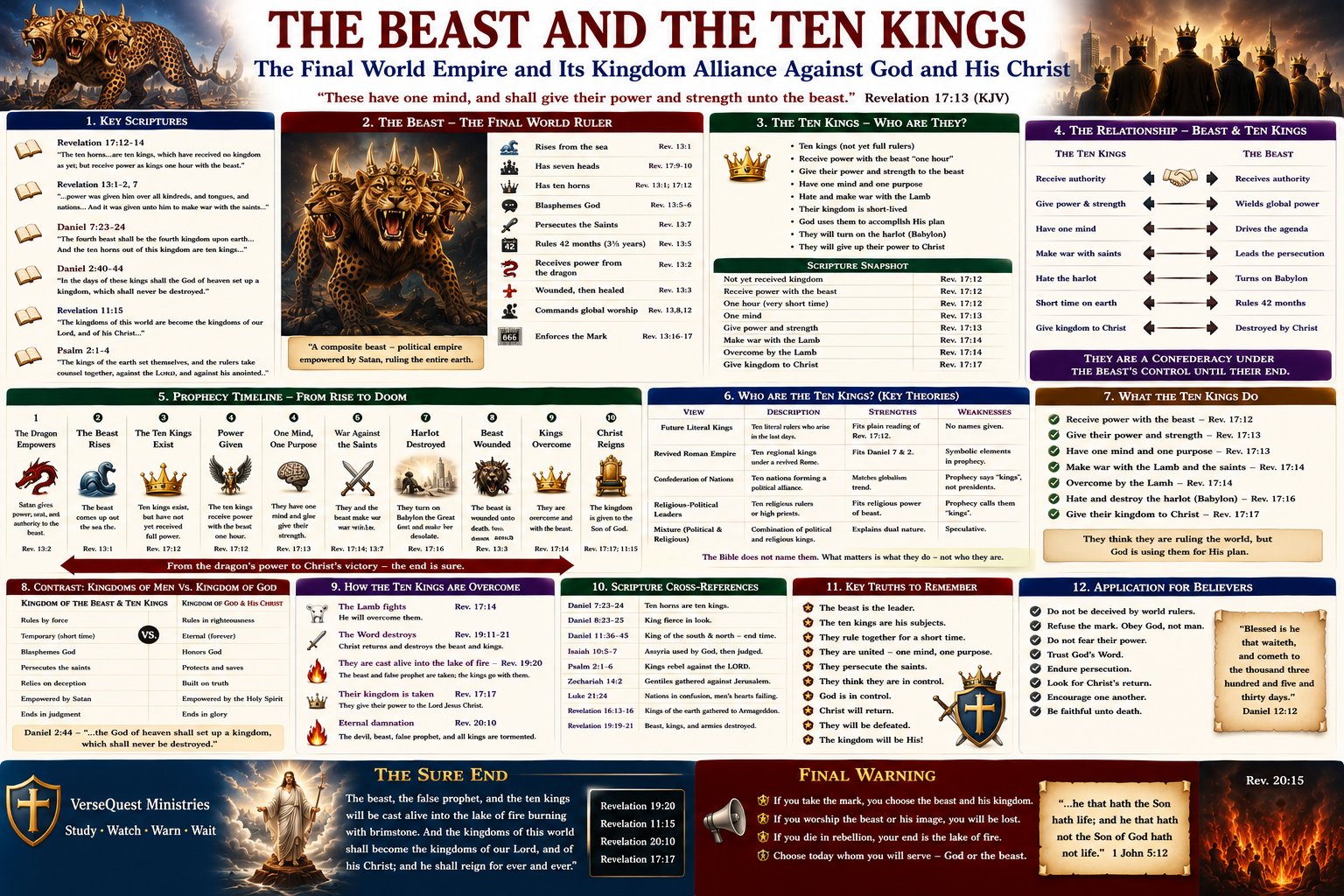 The Beast and the Ten Kings – The Final World Empire, Ten-King Confederacy, War Against the Lamb, and Christ’s Certain Victory (KJV Bible Study Chart)