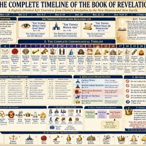 Revelation chronological timeline chart showing seals, trumpets, vials, two witnesses, beast, Babylon, Christ’s return, Kingdom, and New Jerusalem.
