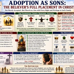 Believer’s sonship Bible chart showing adoption through Jesus Christ, the Spirit of adoption, heirs of God, joint-heirs with Christ, and eternal security.