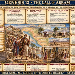 Call of Abram Genesis 12 chart featuring the Abrahamic promise, Canaan, Beth-el, Egypt, Sarai, Pharaoh, faith, and fear.