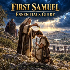 First Samuel Essentials Guide cover showing Samuel anointing David while Saul stands in the background