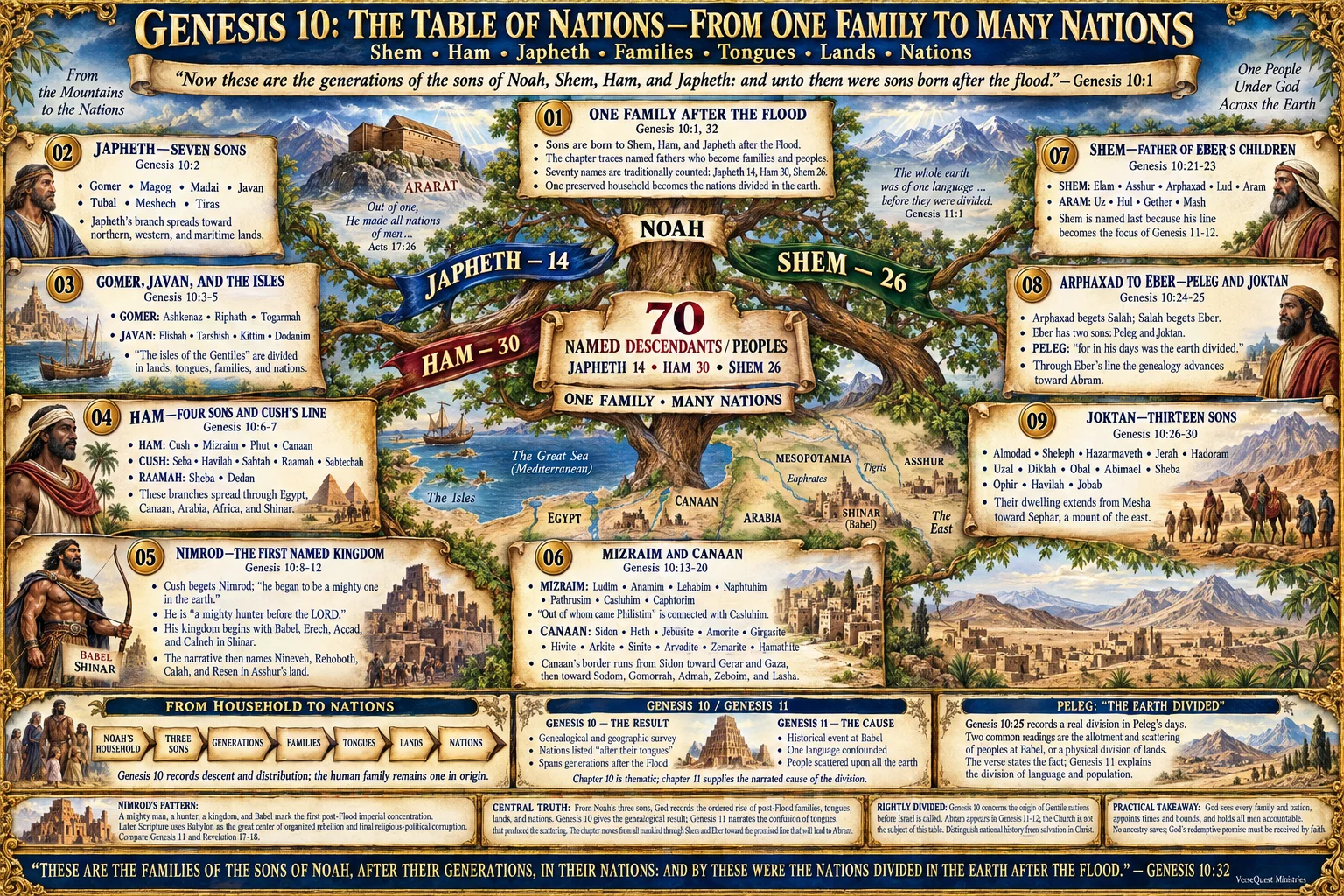 Genesis 10 – The Table of Nations: Shem, Ham, Japheth, Nimrod, Babel, and the Division of the Post-Flood World (KJV Bible Study Chart)
