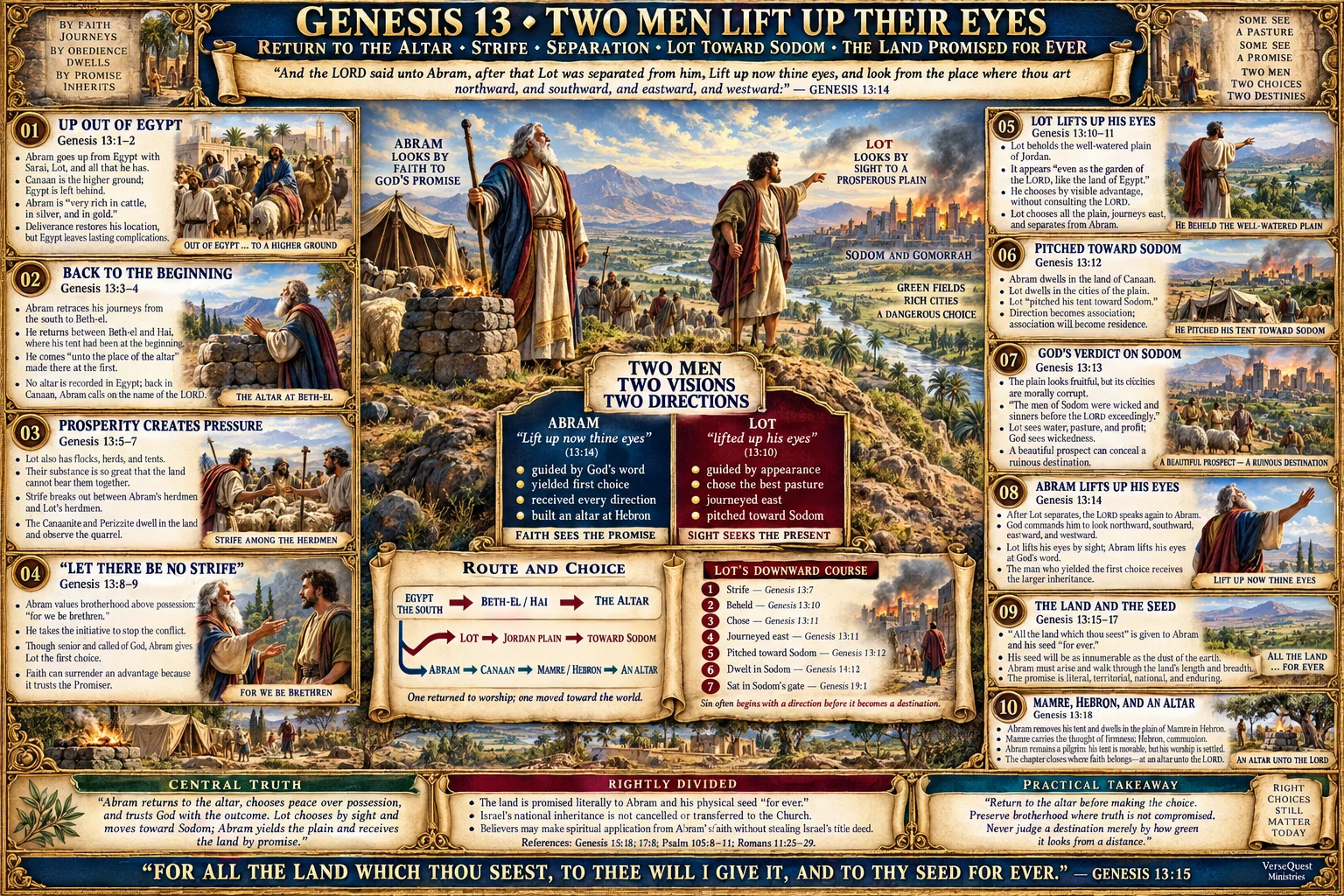Genesis 13 – Two Men Lift Up Their Eyes: Abram, Lot, Separation, Sodom, and the Land Promised Forever (KJV Bible Study Chart)