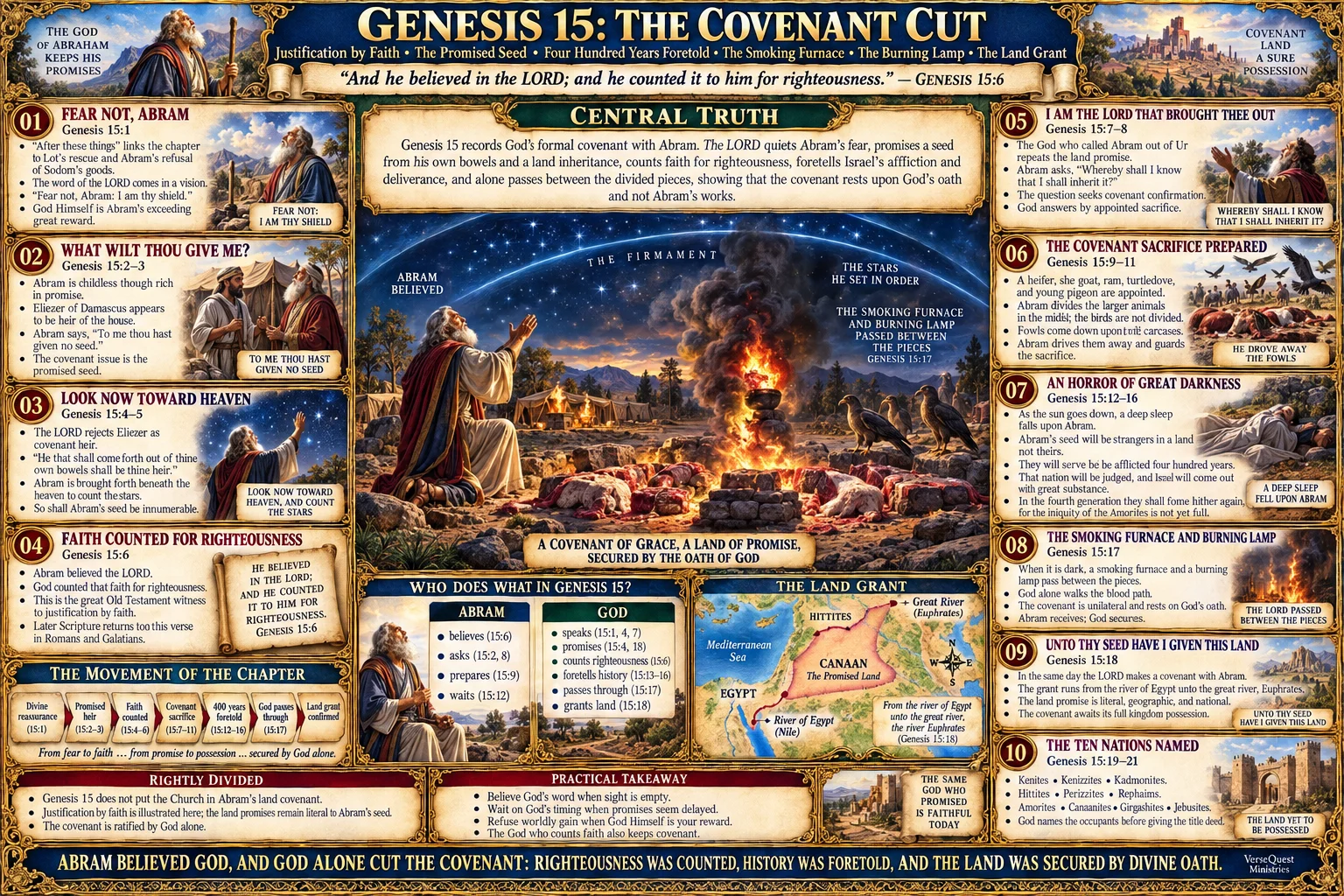 Genesis 15 – The Covenant Cut: Abram’s Faith, the Promised Seed, Four Hundred Years Foretold, and the Land Grant (KJV Bible Study Chart)