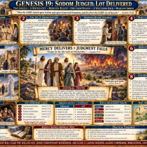 Sodom and Gomorrah Genesis 19 chart featuring Lot, Lot’s wife, Zoar, judgment by fire, Abraham, Moab, and Ammon.