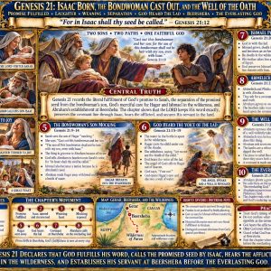 Isaac and Ishmael Genesis 21 chart featuring Sarah, Hagar, the promised seed, Beersheba, seven ewe lambs, and El Olam the everlasting God.