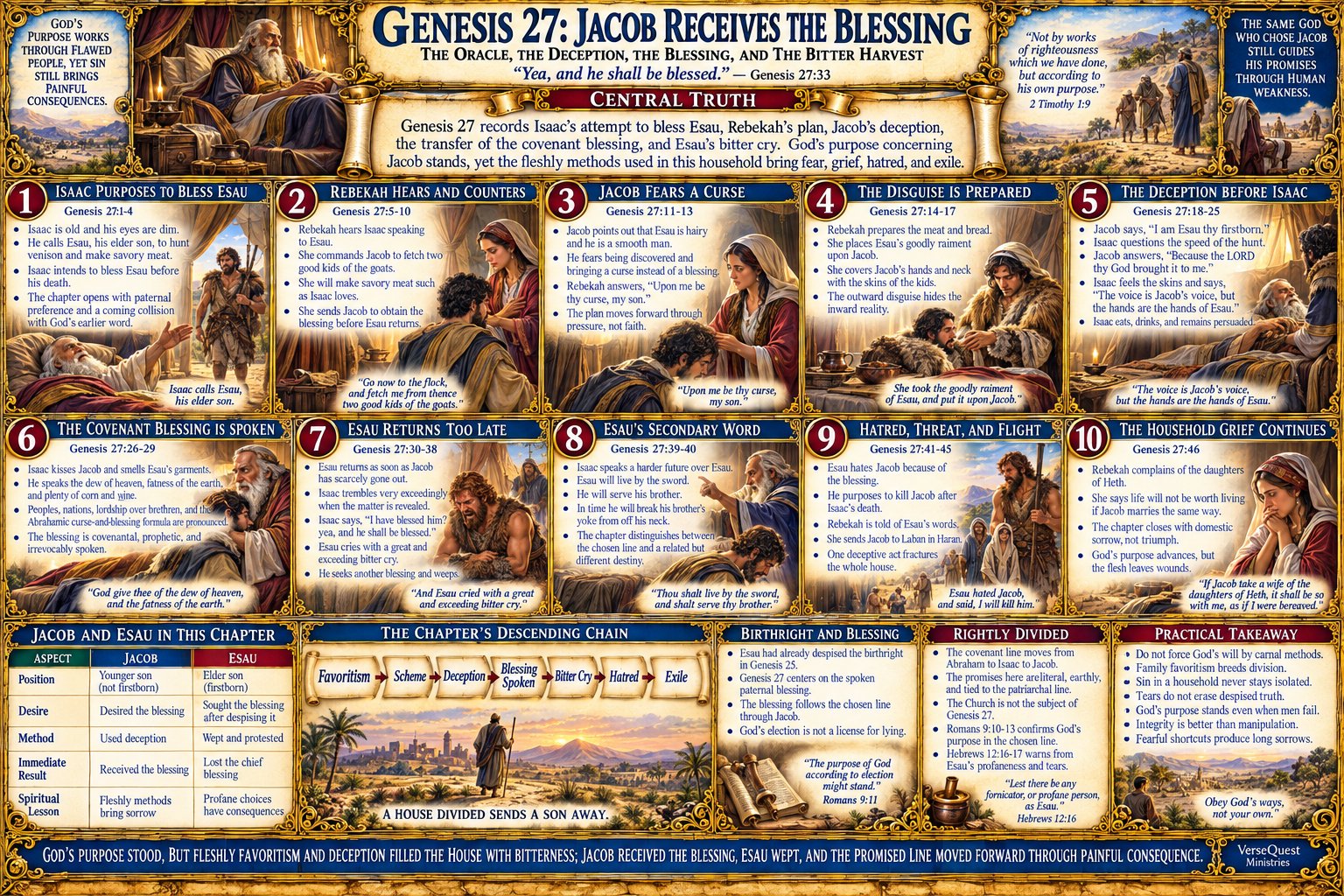 Genesis 27 – Jacob Receives the Blessing: Isaac, Rebekah, Esau, Deception, the Bitter Cry, and the Chosen Line (KJV Bible Study Chart)