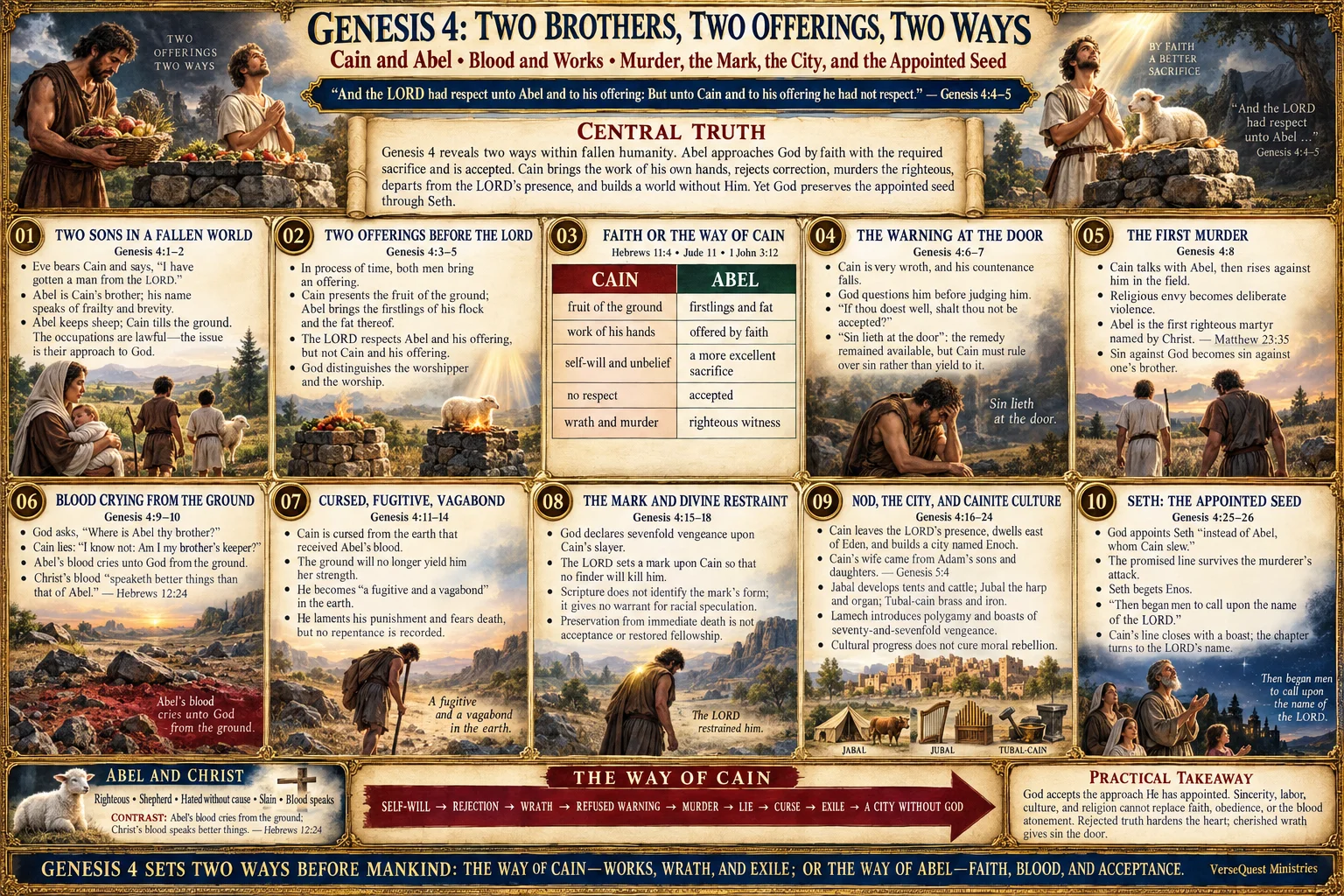 Genesis 4 – Two Brothers, Two Offerings, Two Ways: Cain, Abel, Blood, Works, Murder, the Mark, and the Appointed Seed (KJV Bible Study Chart)