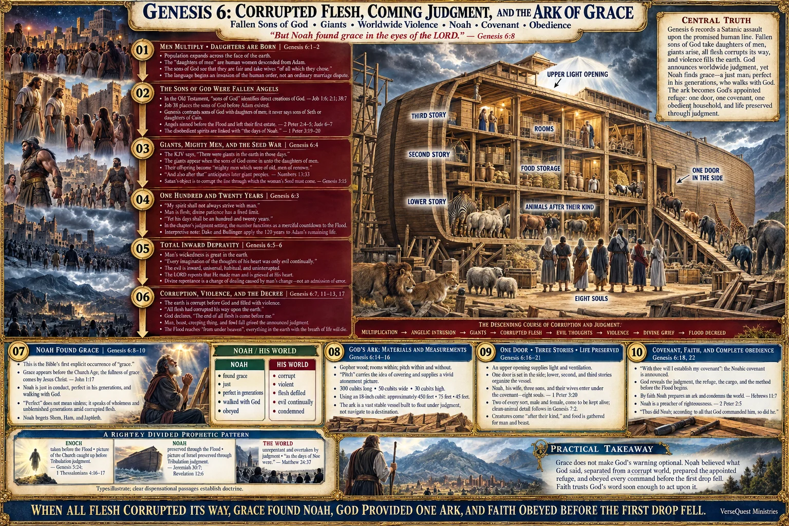 Genesis 6 – Corrupted Flesh, Coming Judgment, and the Ark of Grace: Sons of God, Giants, Noah, and the Coming Flood (KJV Bible Study Chart)