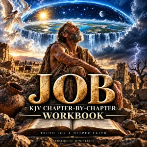 Job KJV Chapter-by-Chapter Workbook featuring Job beneath the firmament in a dramatic biblical scene.