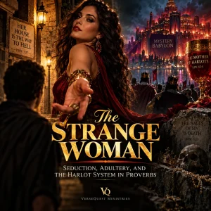 The Strange Woman Bible study cover with seductive woman, Mystery Babylon, kings, chalice, and prophetic imagery.
