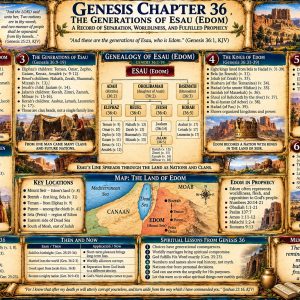 Genesis 36 KJV Bible study chart showing Esau as Edom, his wives and descendants, Mount Seir, Edomite chiefs, Horites, and kings of Edom.
