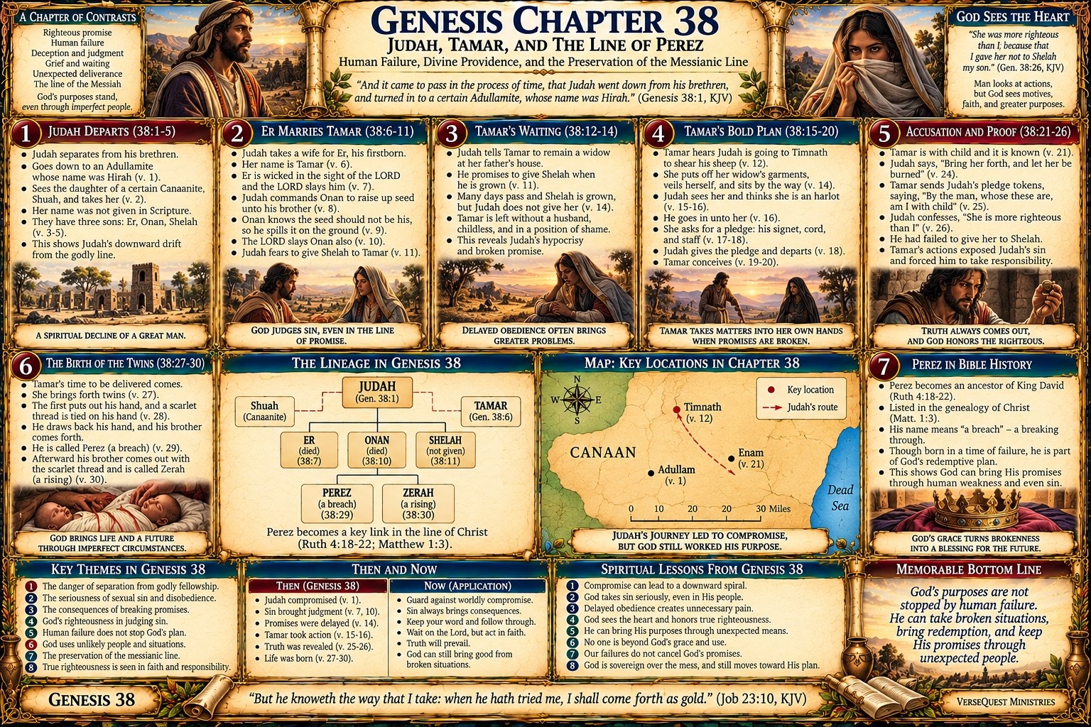 Genesis 38 – Judah, Tamar, and the Line of Perez: Human Failure, Broken Promises, Judgment, and the Preservation of the Messianic Line (KJV Bible Study Chart)