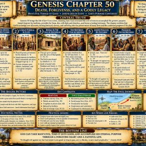 Genesis 50 KJV Bible study chart showing Jacob’s death and burial, Joseph forgiving his brothers, God meaning evil for good, and Joseph’s bones.