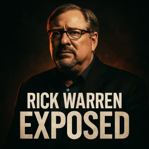 Close-up of Rick Warren with intense expression and bold title text “Rick Warren Exposed” over a fiery background, symbolizing doctrinal compromise.