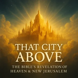 Golden light of New Jerusalem descending from Heaven, representing the Lamb’s eternal glory and the city prepared for God’s redeemed people.