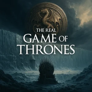 Celestial throne engulfed in light, symbolizing the triumph of Christ over every earthly power in The Real Game of Thrones prophecy series.