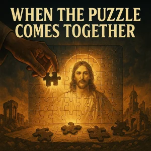 A glowing puzzle overlaid with Jesus Christ and end-time symbols, representing truth being revealed through Scripture in the last church age.