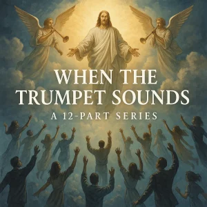 Jesus descends with angels blowing trumpets as believers are raptured into the clouds—symbolizing the hope and promise of the pre-tribulation rapture.