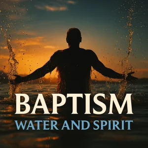Square cover image for the Baptism: Water and Spirit series, featuring a figure emerging from water into light, symbolizing spiritual transformation.