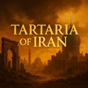 Square movie-poster image reading “Tartaria of Iran,” with glowing domes, ancient towers, and a golden-orange atmosphere evoking mystery and lost history.