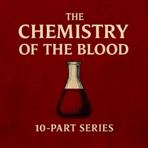 Square poster for 'Chemistry of the Blood' 10-part VerseQuest series exploring the biblical and spiritual significance of blood in God’s redemptive plan.