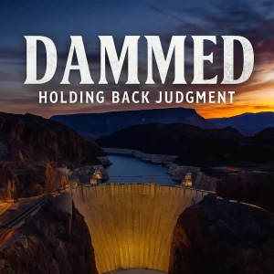Dam wall bursting with divine light behind it, symbolizing God holding back final judgment over a darkened world.