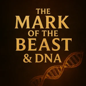 Square poster for The Mark of the Beast & DNA series exploring Revelation 13, prophecy, transhumanism, genetic alteration, and the end-time Beast system.