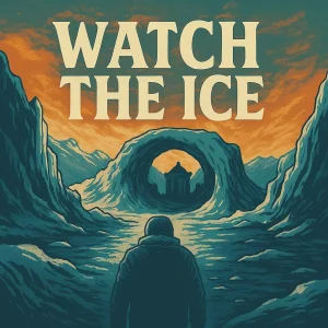 Watch the Ice series poster showing an ominous cracked glacier surrounded by turbulent water and sky, symbolizing spiritual deception beneath the surface.