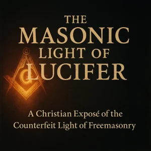 Square cover image with Masonic compass and glowing symbol, title: The Masonic Light of Lucifer – A Christian Exposé of Freemasonry.