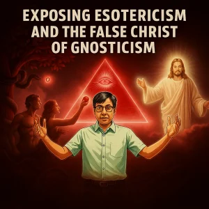A glowing Bible radiates light through symbols of Gnosticism, showing Scripture’s truth conquering the false Christ of esoteric deception.