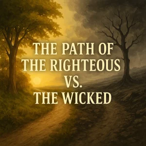 An image depicting two diverging paths under golden light, symbolizing the righteous and the wicked from Psalms 1 and 2.