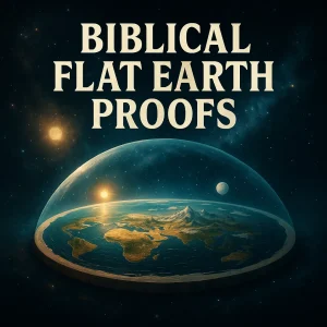 Cinematic illustration of God’s flat, enclosed creation under a glowing firmament dome with His throne above and the title “Biblical Flat Earth Proofs.”