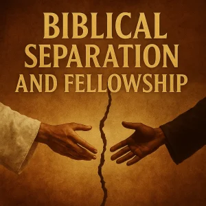 Title poster for the Biblical Separation and Fellowship series with bold text and a symbolic image of a man walking a lonely path.
