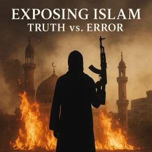 Exposing Islam series poster showing Christ’s light confronting militant religion, symbolizing truth versus error and the liberty found in the gospel.