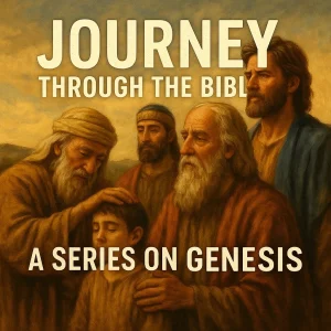 Genesis Bible study cover showing patriarchs gathered in warm light, symbolizing generational faith, covenant, and the start of a biblical journey.