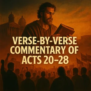 Cinematic poster for Verse-by-Verse Commentary on Acts 20–28, featuring Apostle Paul’s final journey, trials, shipwreck, and arrival in Rome.