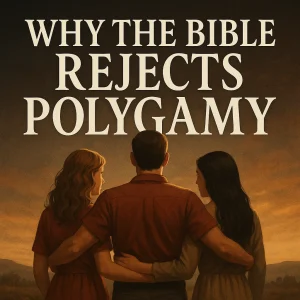 Dramatic biblical-style scene of a man between two wives, symbolizing the conflict and moral breakdown caused by polygamy, with the title “Why the Bible Rejects Polygamy.”