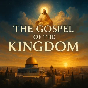 A cinematic image showing the heavenly kingdom above and earthly Jerusalem below, representing Christ’s spiritual and physical kingdoms in this series.