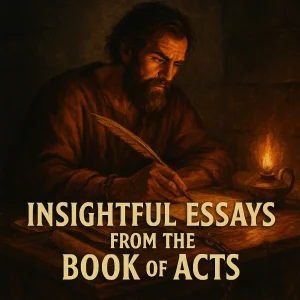 Square cinematic poster for the “Insightful Essays From the Book of Acts” series, featuring Paul writing by lamplight with dramatic lighting and ancient scrolls.