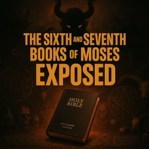 A cinematic King James Bible casts holy light into a dark room, revealing hidden occult symbols and relics as demonic shadows flee from the truth.